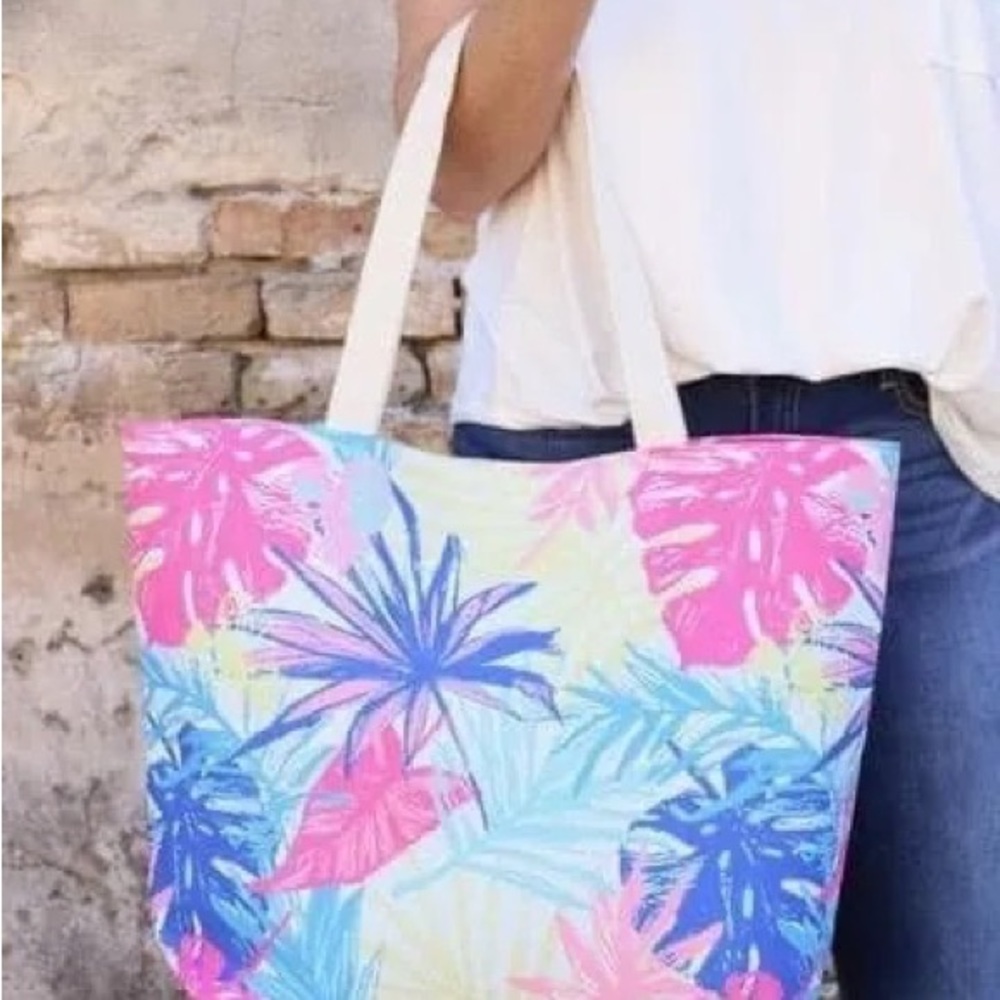 Colorful Palm Tree Tote w/ Matching Pouch